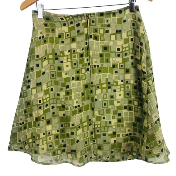 Vtg 70s 80s 35th & 10th A-line Skirt Sz 8 Geometric Green Squares Chiffon Layers - Picture 2 of 7